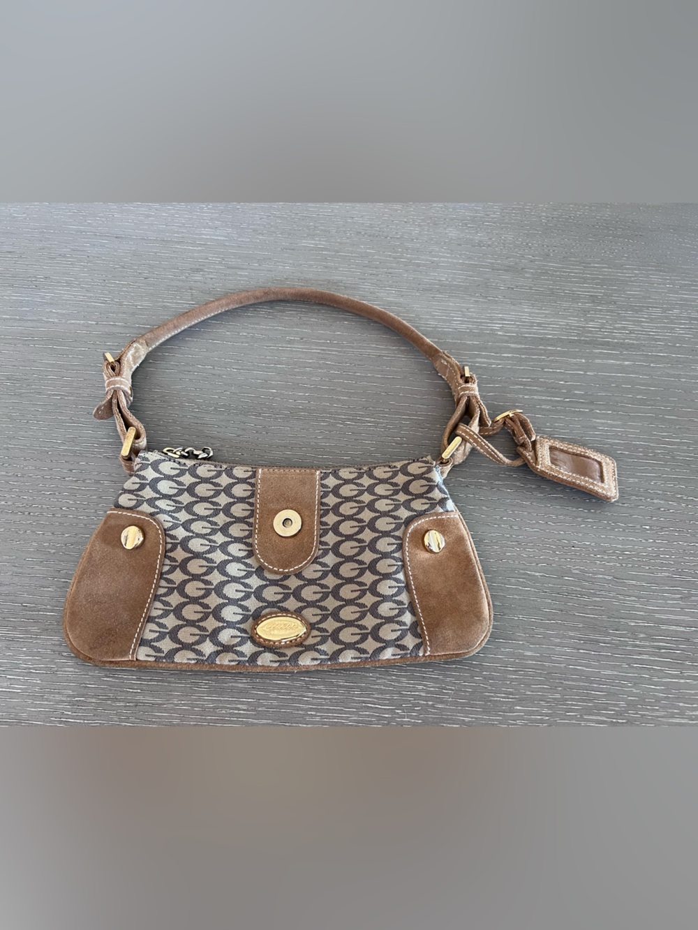 Guess vintage  Brown Signature Monogram Shoulder Bag with Suede Trim